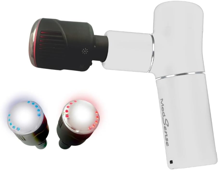Medsense Absolute Power – Road Warrior Massage Gun with LuminaTherm Attachment (Red/Blue Light + Hot/Cold) – Deep Tissue Percussion Massager, USB-C Charging, 5-Hour Battery, 5-Year Warranty
