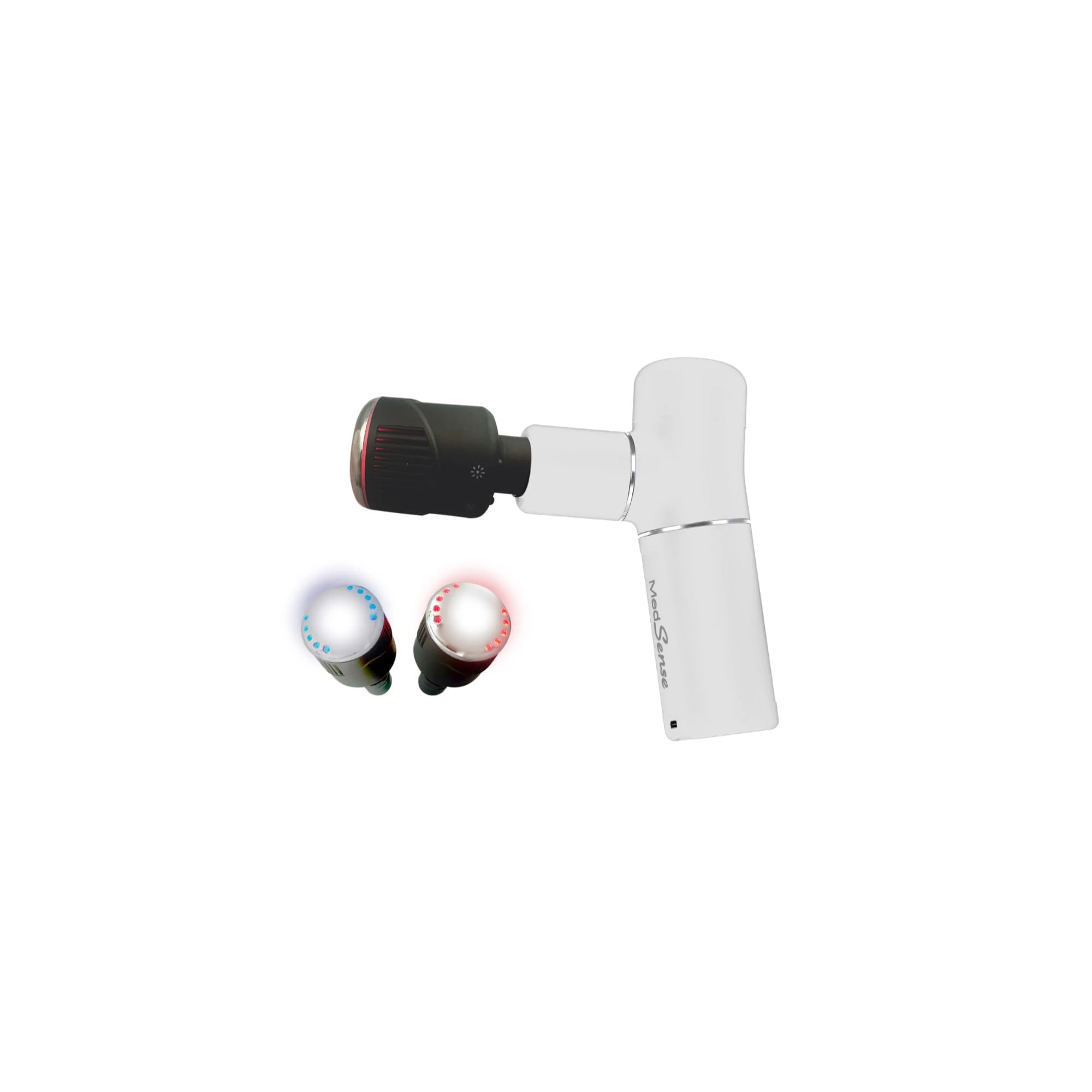 Medsense Absolute Power - Road Warrior Massagepistole mit LuminaTherm Aufsatz (Rot/Blaues Licht + Heiß/Kalt) - Deep Tissue Percussion Massagegerät, USB-C Aufladung, 5 Stunden Akku, 5 Jahre Garantie