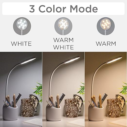 Image of COVACURE Table Desk Lamp Holder, 360 Flexible Rechargeable Led Desk Lamp with Pen & Phone Holder Portable Led Table Lamp for Study with Pen Stand Easy Touch Control Glare Free Lighting 3 Colour