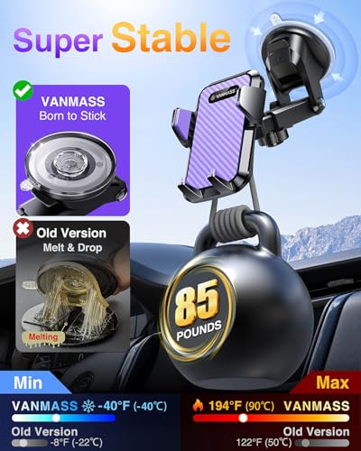 Image of VANMASS Mobile Phone Holder Car Ventilation Purple Mobile Phone Holder Car 4 in 1 Mobile Phone Holder Car Suction Cup 100% Scratch Protection Smartphone Holder Car Interior Door Handles for iPhone 17