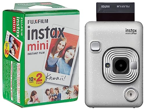 Fujifilm Instax Mini LiPlay Stone Blanco + m Instax Mini Brillo – Película fotográfica instantánea (2 x 10 Hojas)