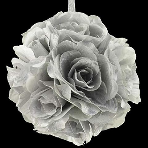 Quasimoon 6" Silver Rose Flower Pomander Small Wedding Kissing Ball for Weddings and Decoration by PaperLanternStore Cover
