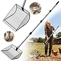 Chicken Poop Scooper for Sand, 2-in-1 Rake & Pooper Scooper with Large Sifting Shovel, Adjustable Stainless Steel Handle (36"-62"), Chicken Coop Litter Scoop & Cleaning Tool for Farm Animals