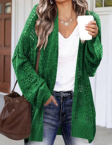 Image of HOTOUCH Lightweight Crochet Cardigan for Women Long Sleeve Open Front Knit Oversized Cardigans Sweaters