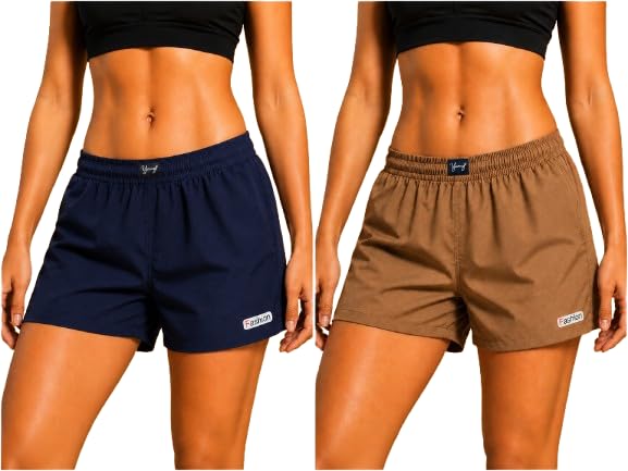Women's Casual Sports Shorts (Pack of 2) | Elastic Waist Lightweight Lounge Shorts with Pockets-picture-28