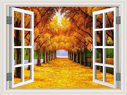 THNWSY Self-Adhesive Wall Sticker Romantic Living Room Bedroom Study Office Decorative Wall Sticker Ocean Scenery Fake Window Sticker Mural (17.3"×27.6", Golden Avenue)