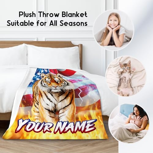 Personalized Blanket for Kids - Custom Tiger Gifts for Boys Adult - Cozy Lightweight Throw for Sofa & Bedroom Decor - 4 Sizes