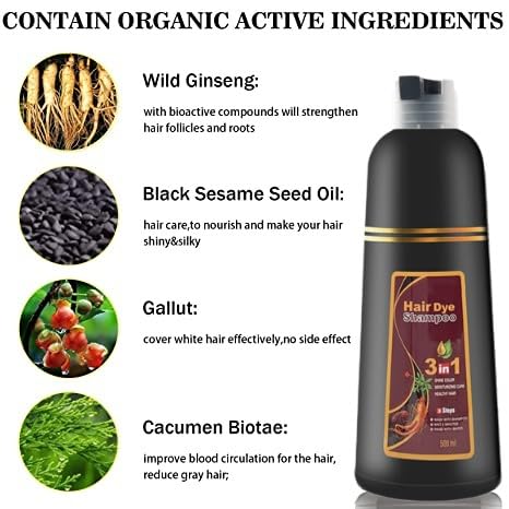 Miniatura 3 de Champú instantáneo de color de cabello, champú de tinte para el cabello para mujeres y hombres, 3 en 1, champú para colorear con ingredientes