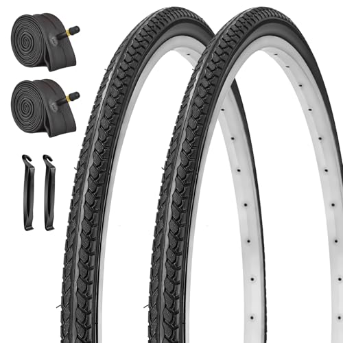 SIMEIQI 2 Pack 26x1 3/8 (59-590) Inch Bike Tires and Tubes with AV32mm Schrader Valve for City Commuter Hybrid Road Urban Bicycles Tyres