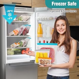 Reusable Sandwich Bag Freezer Bags Ziplock, 10 Pack Silicone Zip Lock Bags Large Vegetable Bags Snack Bag, Plastic Leakproof Food Storage Pouches for Keeping Lunch, Snack, Fruit, Potato, Travel Items