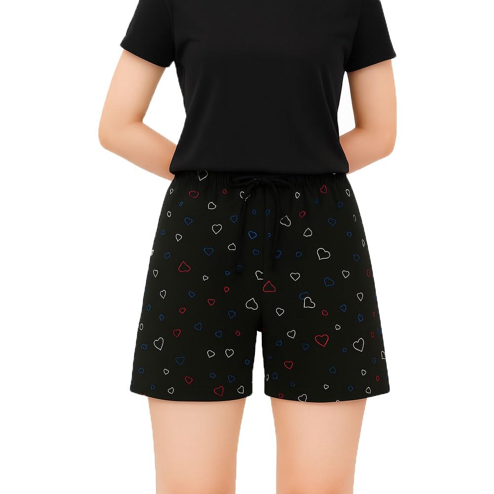 Womens Regular Wear Cotton Printed Shorts Black Single Pack for Women-image-32