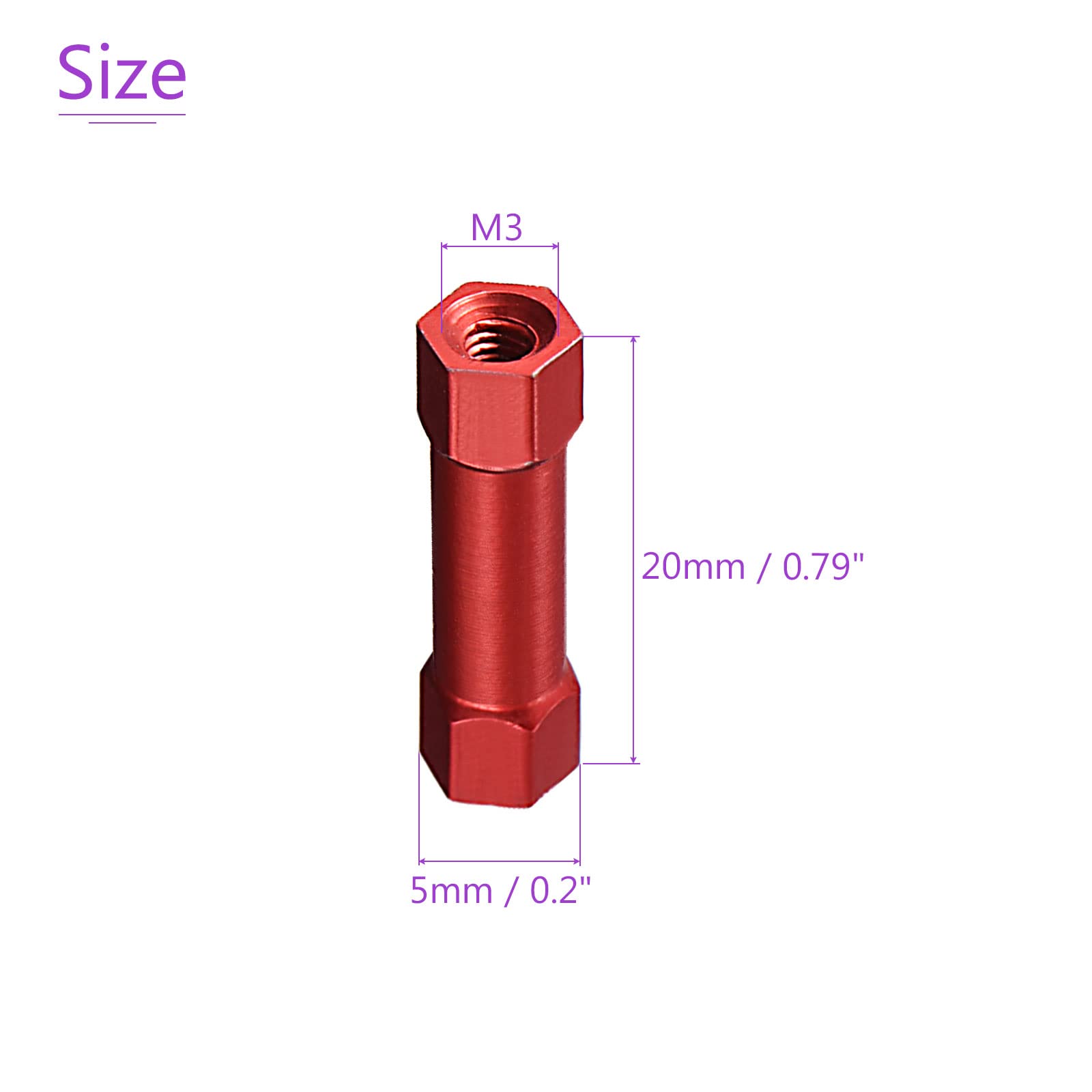 DMiotech 10 Pack M3x20mm Hex Standoff Hexagon Studs Aluminum Alloy for FPV/RC/PCB, Red - Image 3