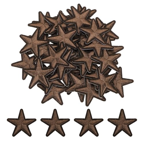 sourcing map Small 5Star Iron on Patches Embroidered Sew Patches Appliques Garment Embellishments for Clothing Repair Backpack Shoes Decoration 3.8x3.8cm/1.5x1.5 Pack of 50 (Brown)