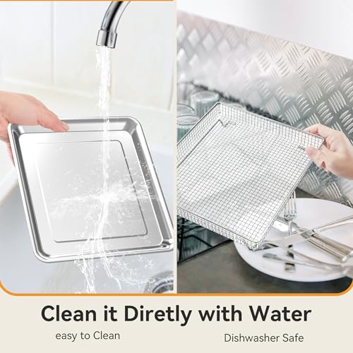 Image of Air Fryer Basket Tray Replacement for Cuisinart TOA-060 /065 /70 2Pack | 12.4 inch x11 inch Stainless Steel Baking Sheet Pan with Wire Rack, Dishwasher Safe (2 PCS)