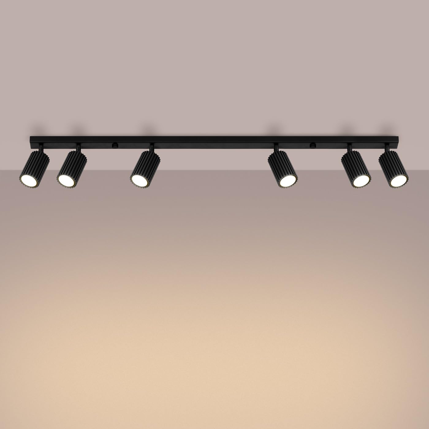 SOLLUX lighting Plafonnier LED - Spot de Plafond - en Aluminium - 6 Abat-jours - 117 x 6,5 x 16,5 cm - Karbon Noir