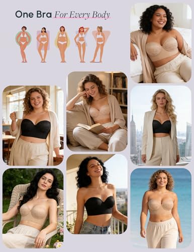 Image of FallSweet Longline Strapless Bra for Large Bust C-DD, Anti-Slip Back Smoothing Convertible Lace Corset for Wedding Party