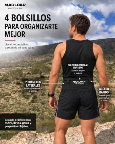 Miniatura 3 de Marloar Cinturon Running Soft Flask 250ml De Regalo - Riñonera Running - Cinturon Correr Incluye Portadorsales Running Y Porta Bastones Trail Perfecto Para Running M, Negro Softflask 250ml
