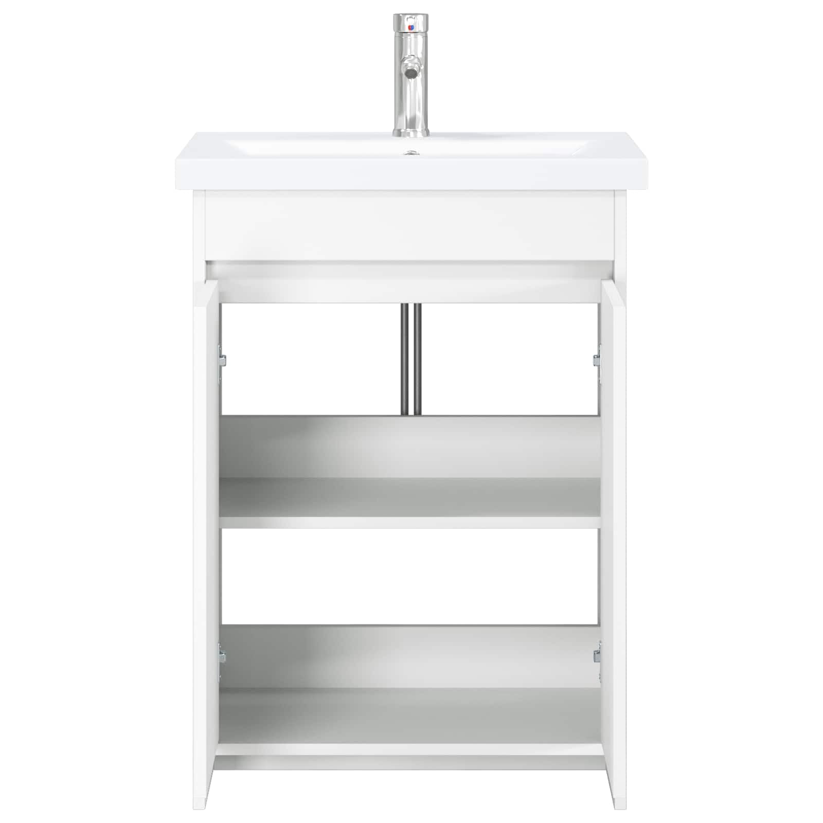 Set di mobili da bagno bianco 81 x 40 x 84,5 cm in legno con vano portaoggetti, lavabo e rubinetto per bagni interni, design moderno, facile da montare, durevole, ideale per ristrutturazioni