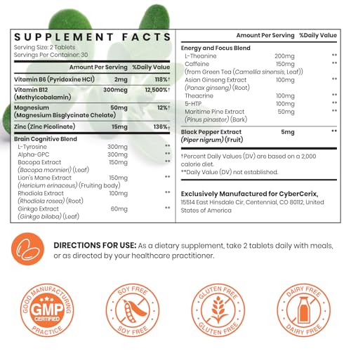17-in-1 Brain Supplement for Memory and Focus - Nootropic Brain Supplement for Concentration, Clarity, Energy & Focus - Natural Caffeine Blend with Vitamins, Amino Acids & Herbal Extracts - 60 Tablets - Image 3