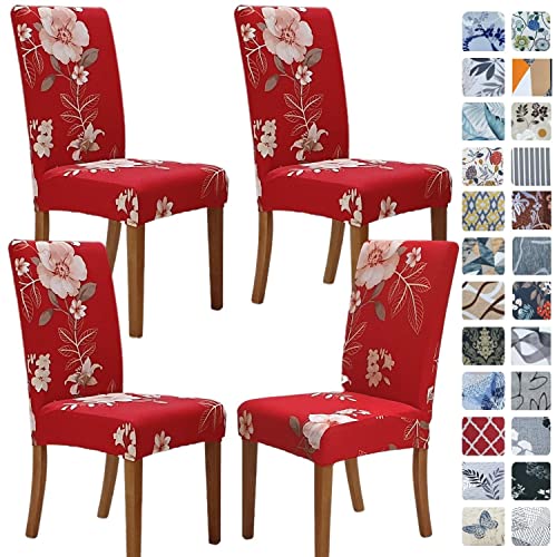 SPRINGRICO Chair Covers for Dining Room Set of 4, Stretch Dining Chair Cover, Washable Spandex Kitchen Parsons Chair Slipcovers, Removable Seat Protector for Home or Party (4 Pack, in Bloom2)