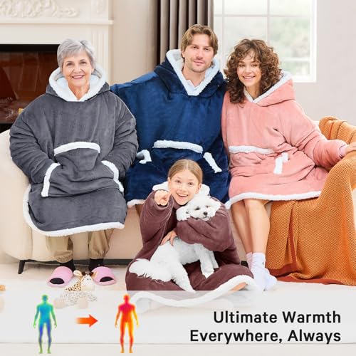 JOYWOO Purple Kids Wearable Blanket Hoodie, Oversized Cat lovers Hoodie Blanket for kids & Teens,Birthday Gifts for Girl Boys,Cozy Fuzzy Sherpa Fleece Blanket Giant Pocket Winter Gifts,Gray purple