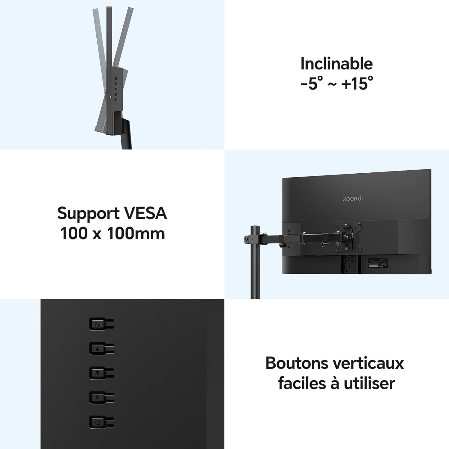 KOORUI E2721H 27 Pouces Ecran QHD 100Hz IPS 1MS AdaptiveSync VESA | 2560 x 1440 HDMI 2.0, DP 1.4, HDR10, 99% sRGB, 95% DCI-P3, design ultra-fin, inclinable -5°~15°, protection oculaire