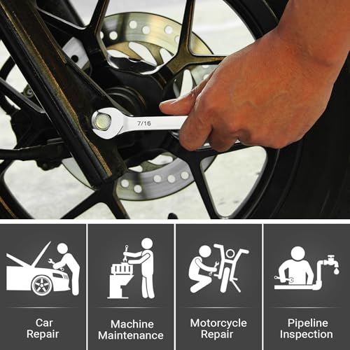 Image of MAXPOWER 7 /16 inch Combination Wrench, Professional Open & Box End, Mirror Polished Finish, Forged Heat-Treated Cr-V Steel, 12-Point Design