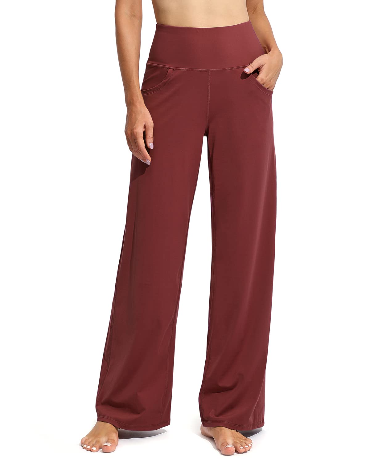 Promover Pantalon de Sport Femme Taille Haute avec Poches Jambe Large Gainant Ventre Pantalon Yoga Décontracté Multi-Usage Professionnel | Évacuation de l'humidité, sensation douce comme du beurre, extensible dans les 4 sens, tissu respirant, taille haute