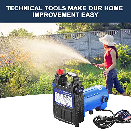 Image of TecHome 1 /2 HP Cast Iron Transfer Pump, 120V 1560GPH Water Pump, High Pressure Transfer Pump with Suction Strainer and Brass Connectors.