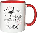 Mister Merchandise Kaffeebecher Tasse Engel ohne Flügel nennt Man Freundin Beste Freundin BFF Girlfriends Freund Mädels Teetasse Becher Weiß-Rot