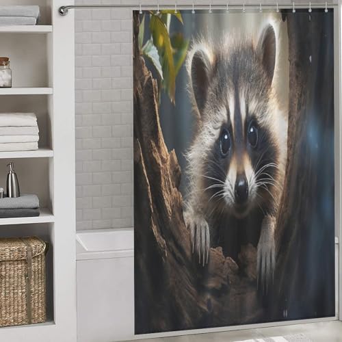 Rideau de douche imperméable raton laveur anti-moisissure en polyester lavable 152x183cm - 2