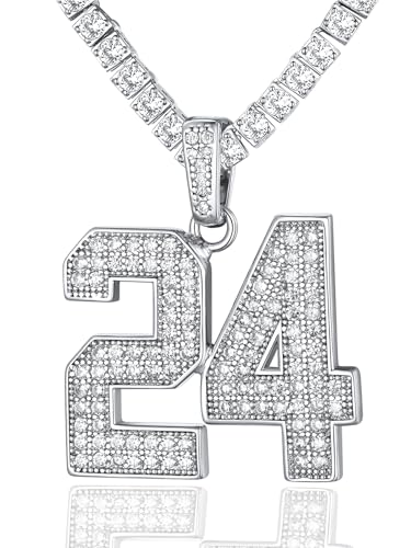 KeyStyle Personalized Team Number Necklace For Men, Custom 2 Digit Simulated Diamond Bling Hip Hop Numbers Pendant with Tennis Chain