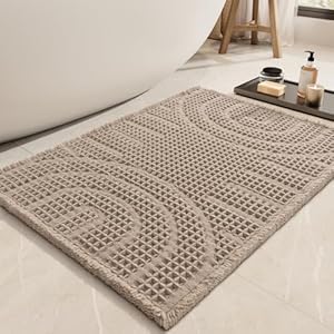 AMOAMI Waffle Bath Mat,Super Absorbent Bath Mats for Bathroom,Non Silp Machine Washable Bathroom Rugs,Soft Bath Rugs with Tassels Front of Bathtub, Sink, Brown 17"x40" Brown 17" x 40"