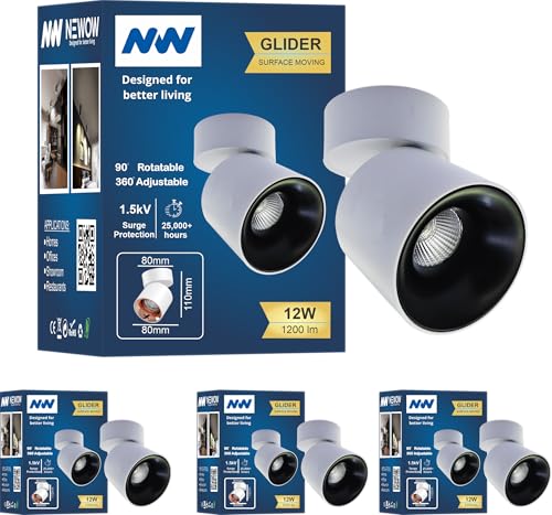 Image of NW 12W Glider SF Moveable White with Black Aluminium 360 Degree Adjustable Cylindrical Shape LED Surface Light | COB Light | Wall Light | Spot Light | Light Color- Warm White (Pack of 4)