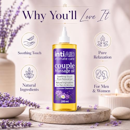 Image of Couple Massage oil with Sensual Bliss of Lavender & Chamomile. Ideal for Couples Date Nights, Mutual Pleasure & Soothing Massage Experience. Non-Sticky Texture - 200ml. (Pack of 2) (Intiaid Couple Pack of 2)