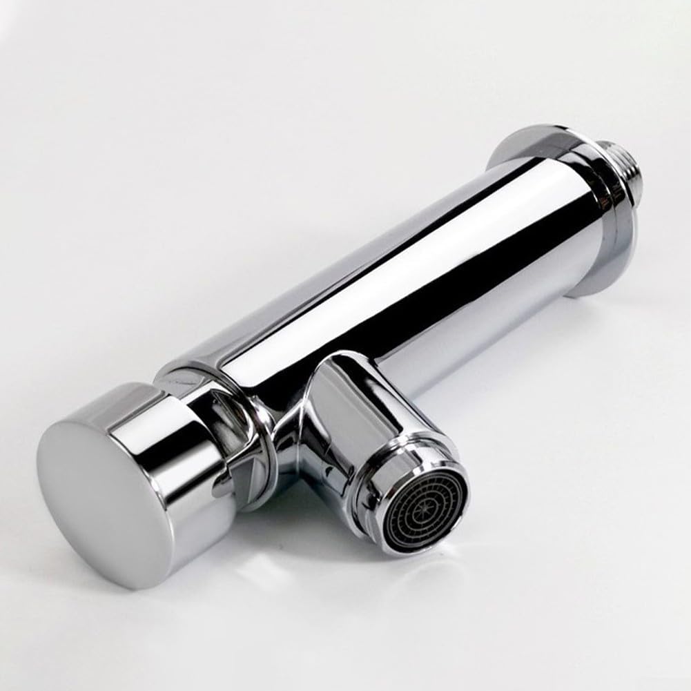 Grifo Moderno de Pared con Temporizador, Totalmente de Cobre, con pulsador para Agua fría, Mezclador de Lavabo con Cierre automático, Apagado automático en 4-8 Segundos (1,5 cm).