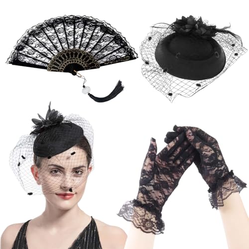 Eleganter Fascinator Damen Schwarz - Stirnband Schwarz mit Schleier und Feder, 1920er Jahre Inspiriert, Moulin Rouge Kostüm Damen, Inklusive...
