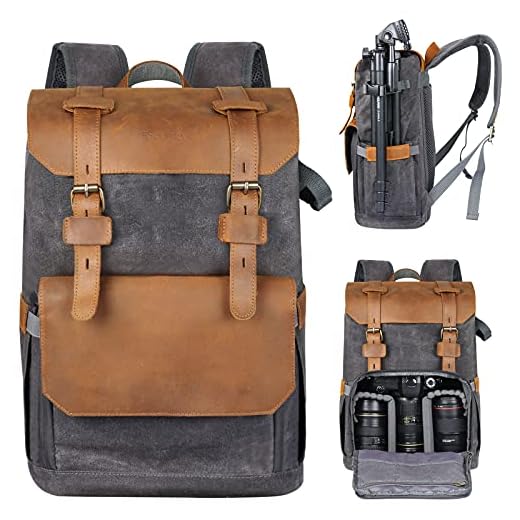 Endurax Leather Camera Backpack Bag for Photographers Waterproof DSLR Backpacks fit up to 15 Laptop Upgrade