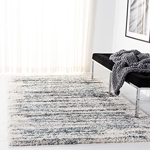 SAFAVIEH Fontana Shag Collection 4' x 6' Ivory / Teal FNT850B Modern Non-Shedding Living Room Bedroom Dining Room Entryway Plush 2-inch Thick Area Rug