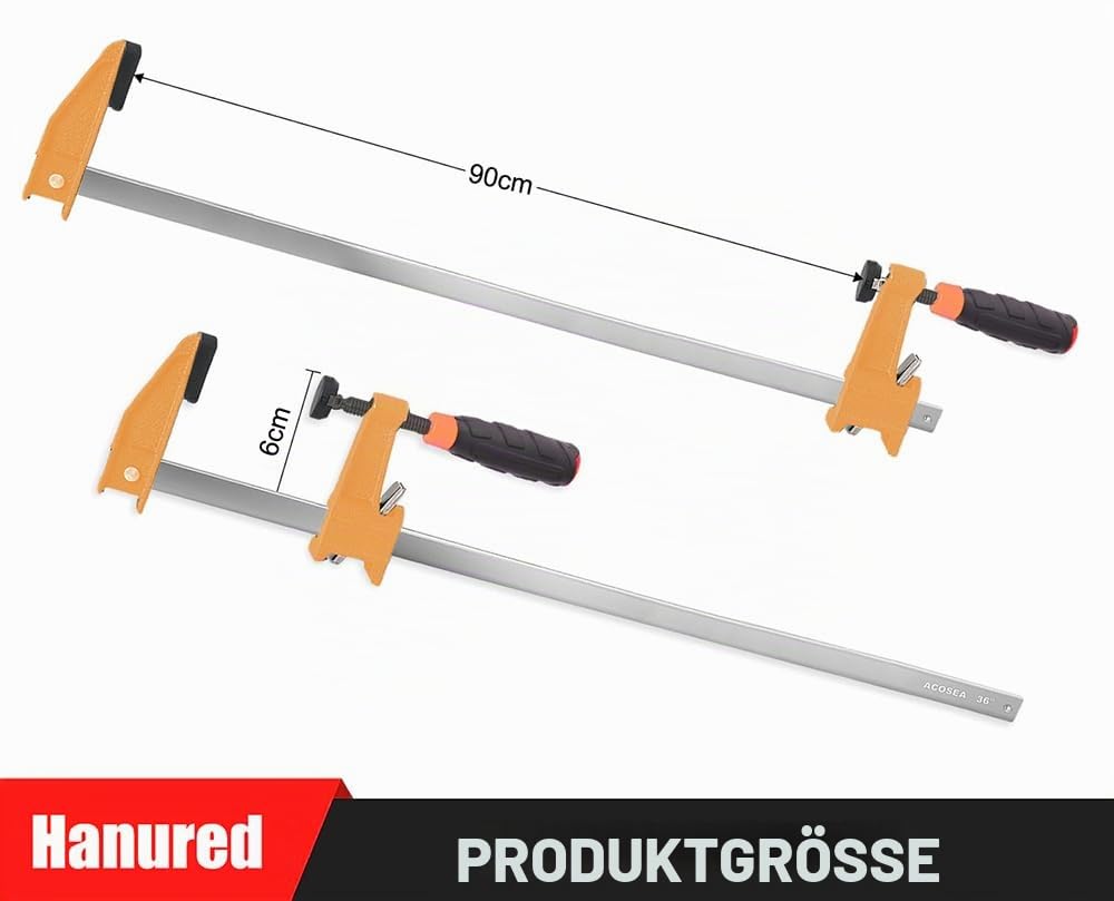4 Stück Schraubzwingen, Spannweite 900mm, Spanntiefe 60mm, Holzzwingen Groß mit Kunststoffgriff, Einstellbar und schnell lösbar, Spannkraft 270kg