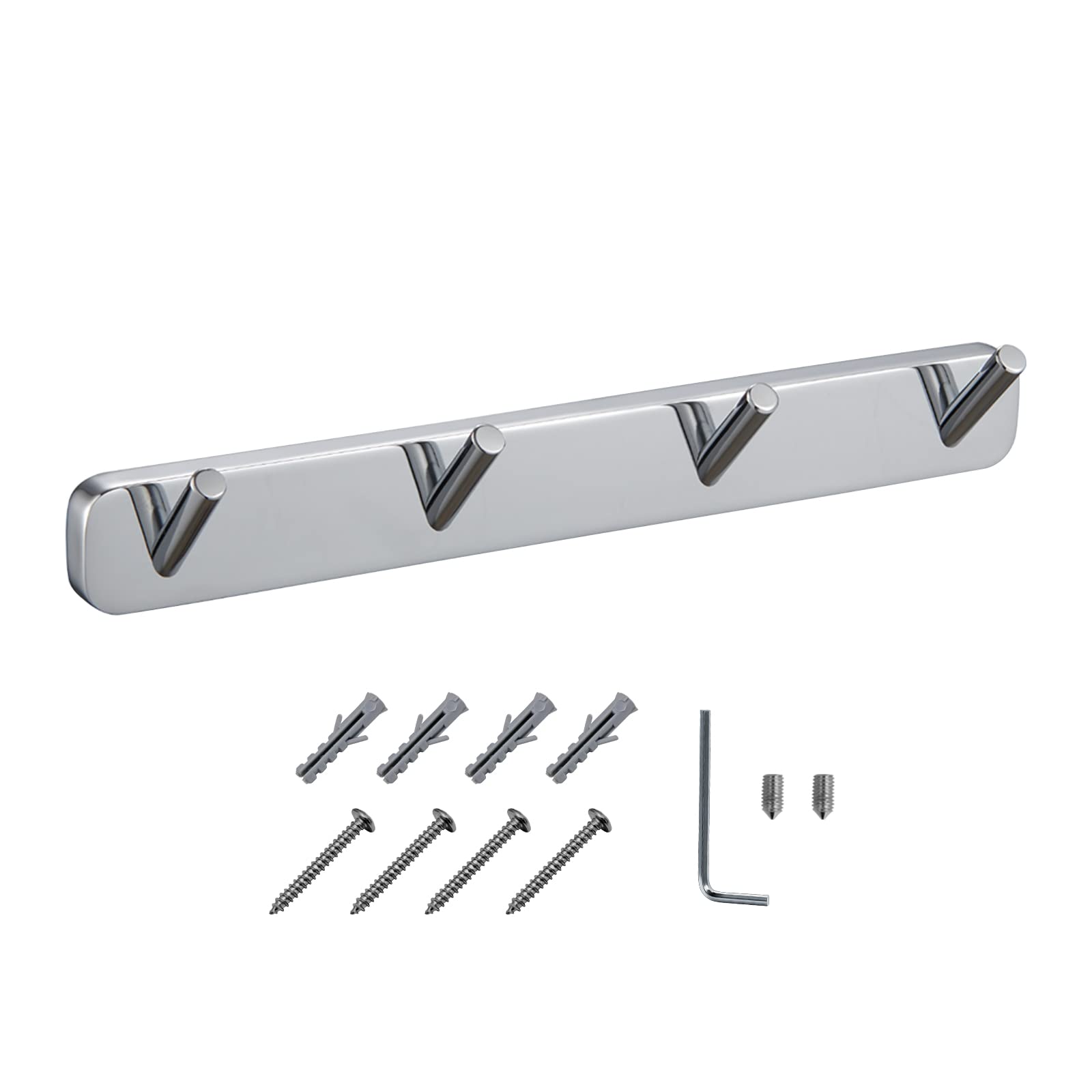 JASSFERRYChrome Robe Bath Towel Hook Wall Mounted Coat Rack with 4 Hooks Storage Organizer Hanger Metal for Bathroom, Kitchen, Bedroom