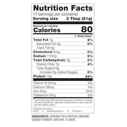 BetterBody Foods Organic Plant Based Protein Powder, 16g of Protein 24% DV, Vegan, Low Net Carbs, Gluten Free, Dairy Free, No Sugar Added, Soy Free, Non-GMO, 12.7 Ounces