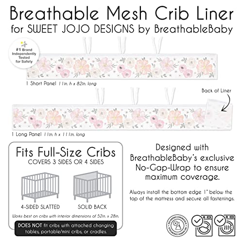 Sweet Jojo Designs MESH-WATERCOLORFLORAL-PK-GY-PRT + Breathablebaby Blush Pink Grey Boho Floral Girl Breathable Mesh Crib Liner Baby Infant Bohemian Farmhouse Shabby Chic Rose Lily Watercolor Flower Elegant Gray White thumb #5