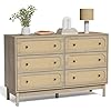 Anmytek Tall Rattan 6 Drawer Dresser for Bedroom 47 Wide Chest of Drawers for Bedroom Dresser Storage with 6 Spacious Drawers for Bedroom Living Room Nursery Hallway