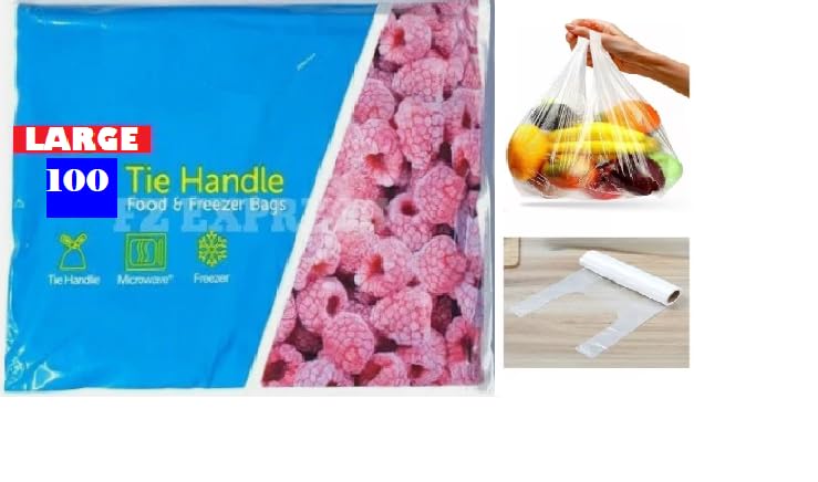Food Freezer Bags with Tie Handles and Writable Panel | Extra Strong, Microwave Safe, Food Storage, Sandwich Bags, For Freezing (WHITE, L, 100) โ image 1