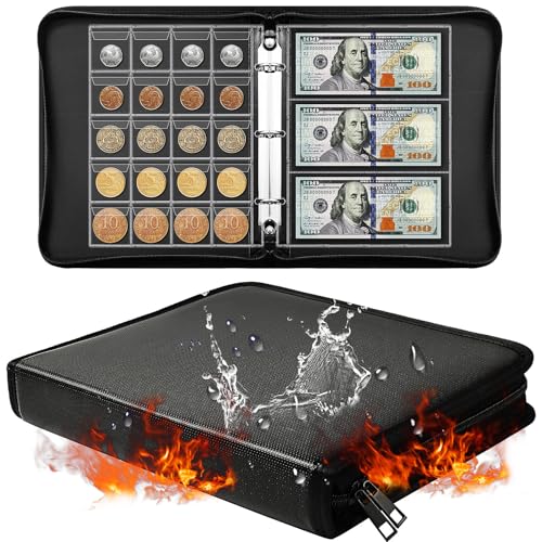 Ettonsun Fireproof Coin Collection Book Holders for Collectors 460 Pockets Coin Organizer Sleeves Coin Album & 36 Currency Sleeves Album Money Holder Coin Storage Case for Coin Collection Supplies