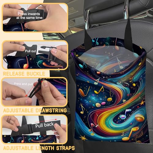 Image of Colorful Music Notes Galaxy Car Garbage Bag, 5.1L Rectangular, Drawstring, Foldable, for Cars, Trucks, SUVs, RVs