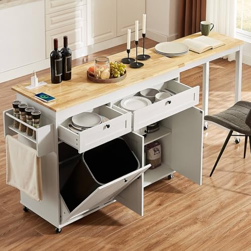Kitchen Islands with Extendable Dining Table, 81.7" Mobile Kitche...