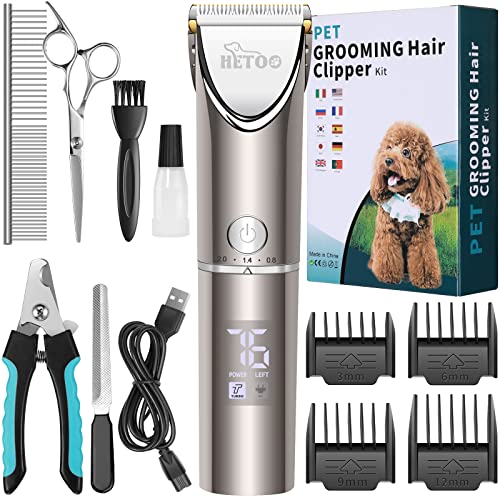HETOO Professionelles Hundepflege-Set für Hunde, Katzen, Haustiere, geräuscharm, leistungsstark, wiederaufladbar, kabellos, für dickes bis schweres Fell Cover