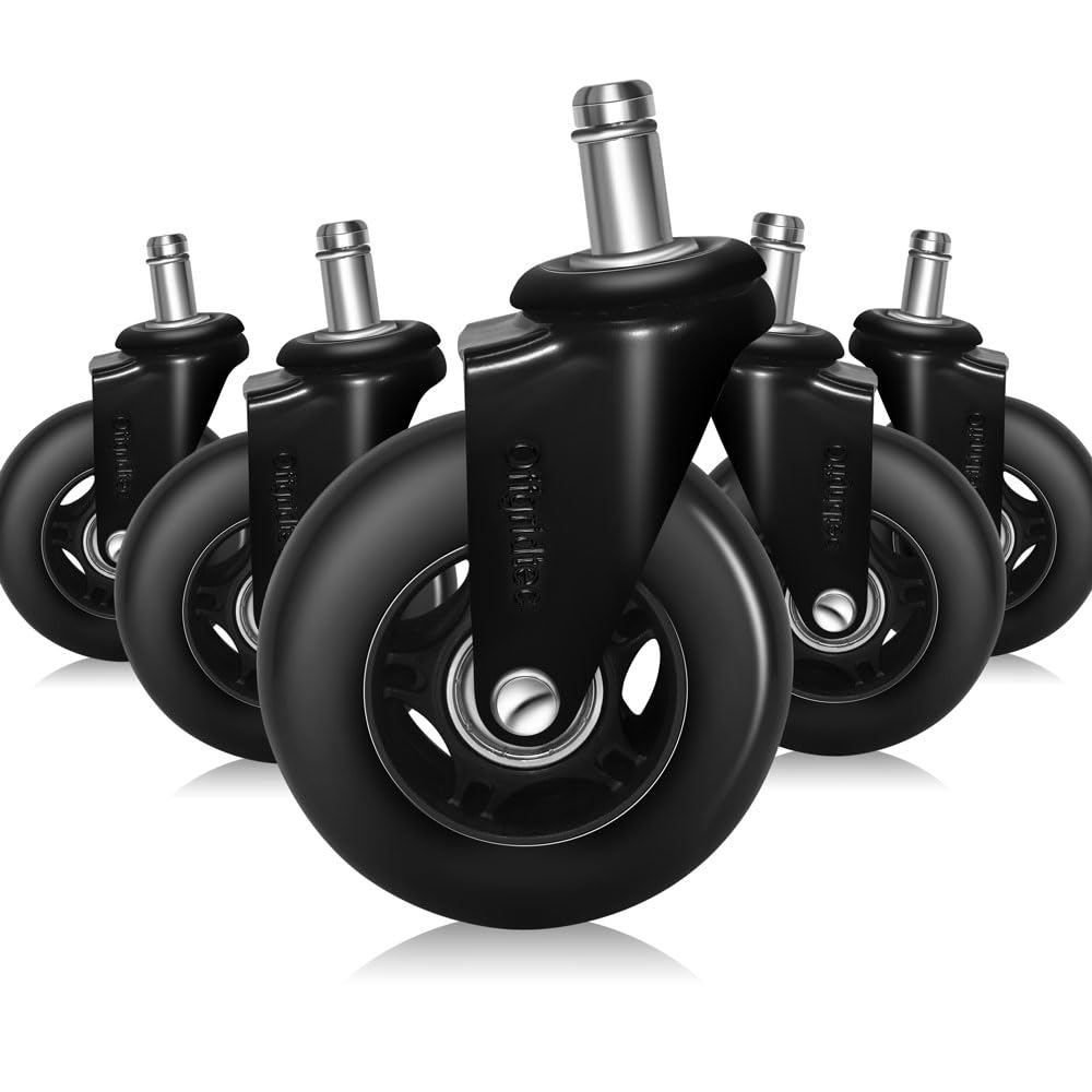 Offgridtec Juego de 5 ruedas de repuesto para sillas de oficina en moqueta y parquet, ruedas duraderas para sillas de oficina, ruedas de alto rendimiento, protege suelos de madera dura y vinilo, 11 x